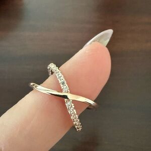 Elegant Rose Gold Crossover Ring - Costume Jewelry